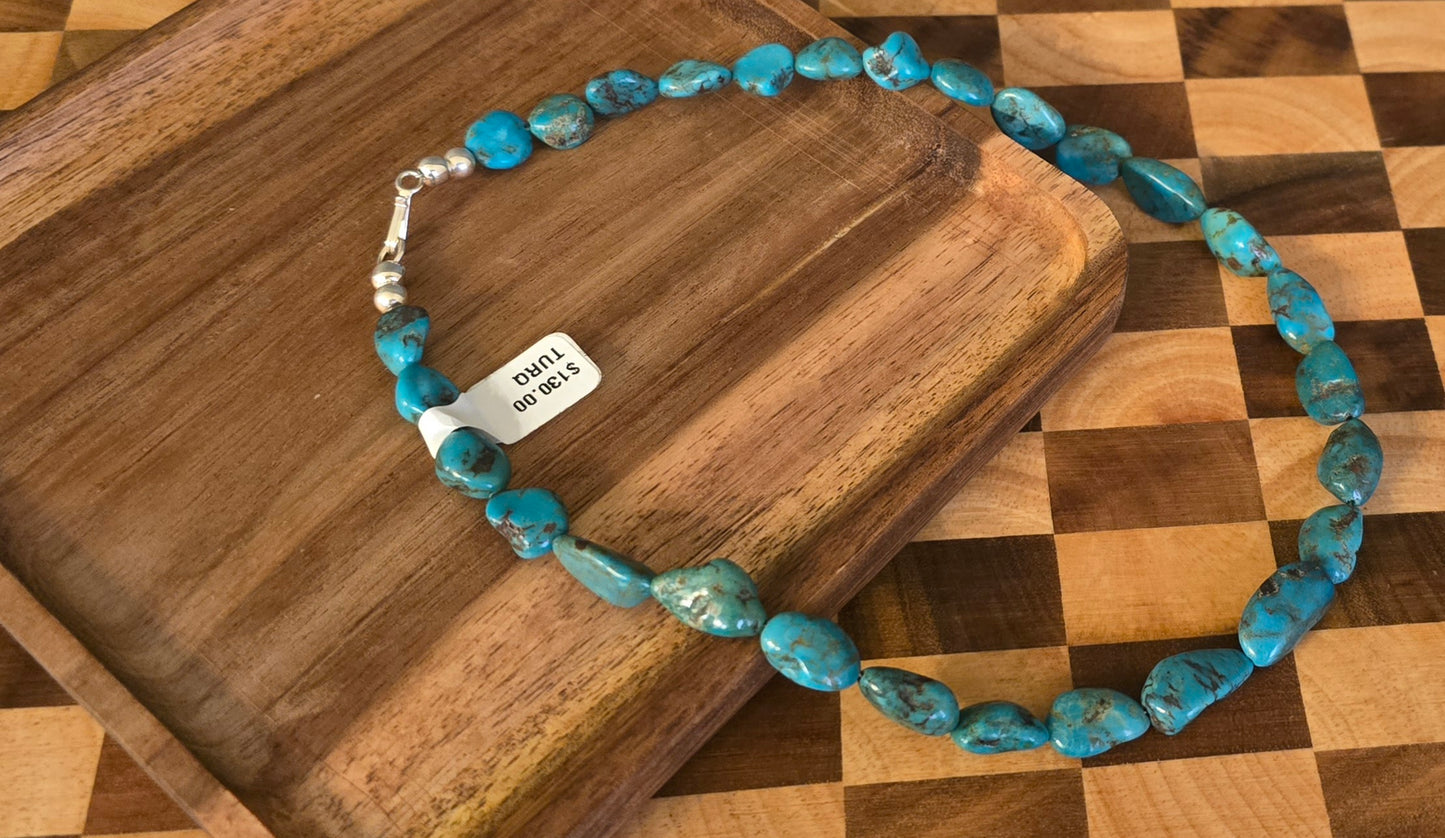 Genuine Turquoise & Sterling Necklace 16 inches
