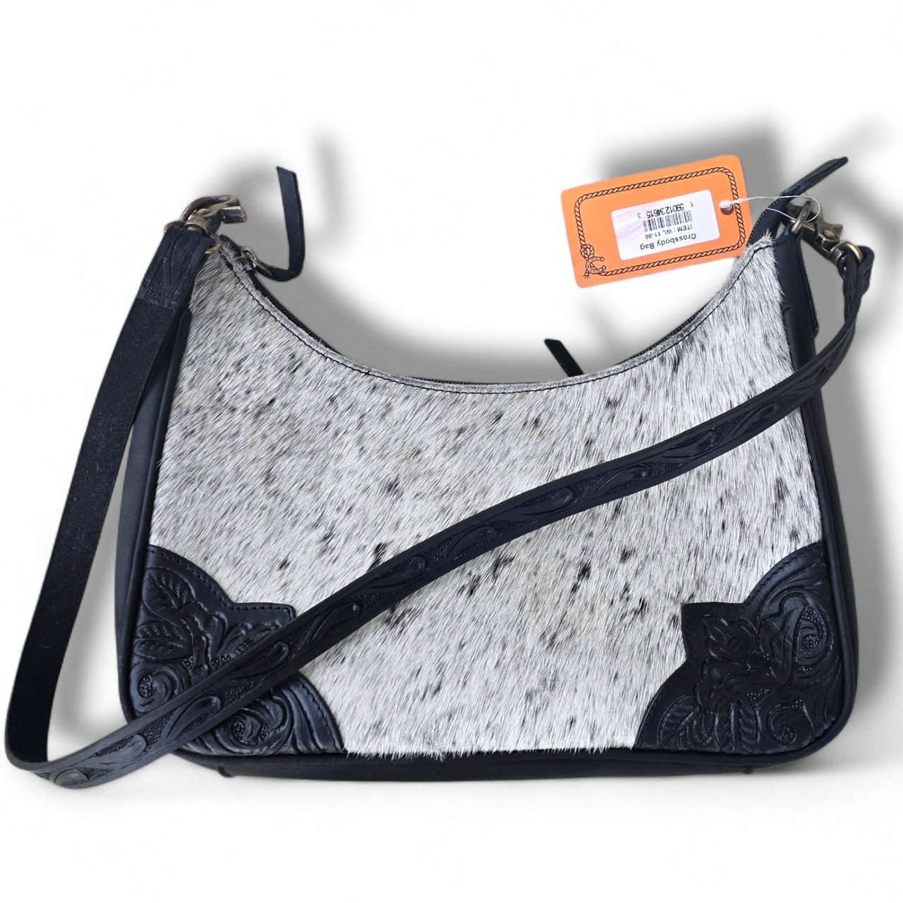2 Ways to Wear Black Tooled Leather & Cowhide Shoulder Bag