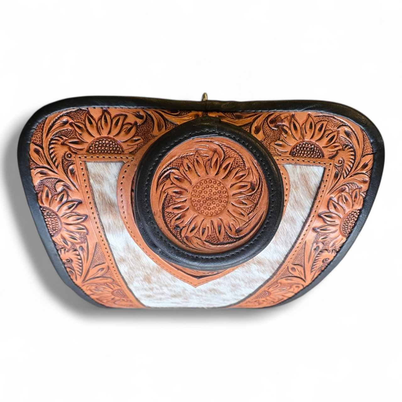 Brown Tooled Leather & Cowhide Necklace Display