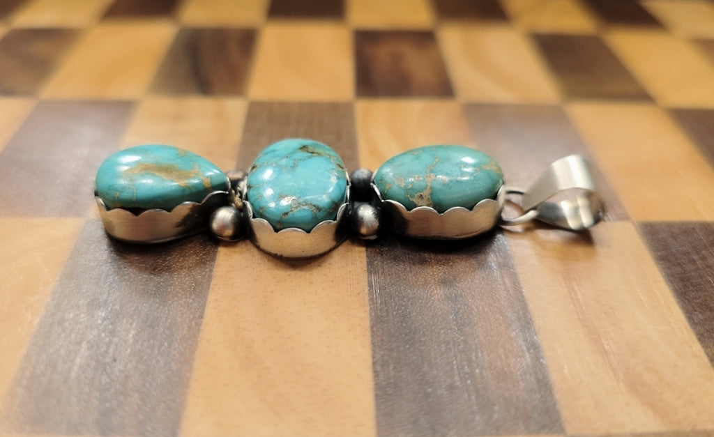 Emerald Valley Turquoise & Sterling Cluster Drop Pendant