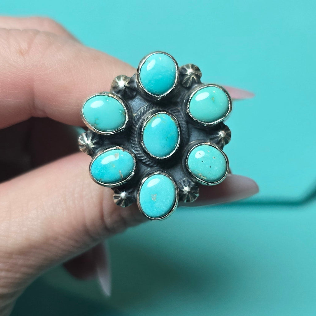 Kathleen Livingston Lone Mountain Turquoise Cluster Ring Size 8 (Thick Band)