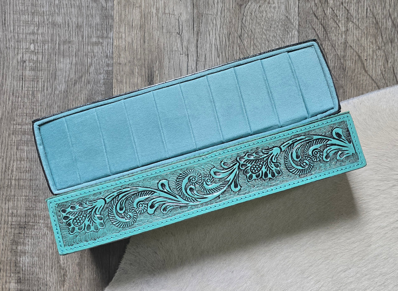 Turquoise Tooled Leather Ring Holder