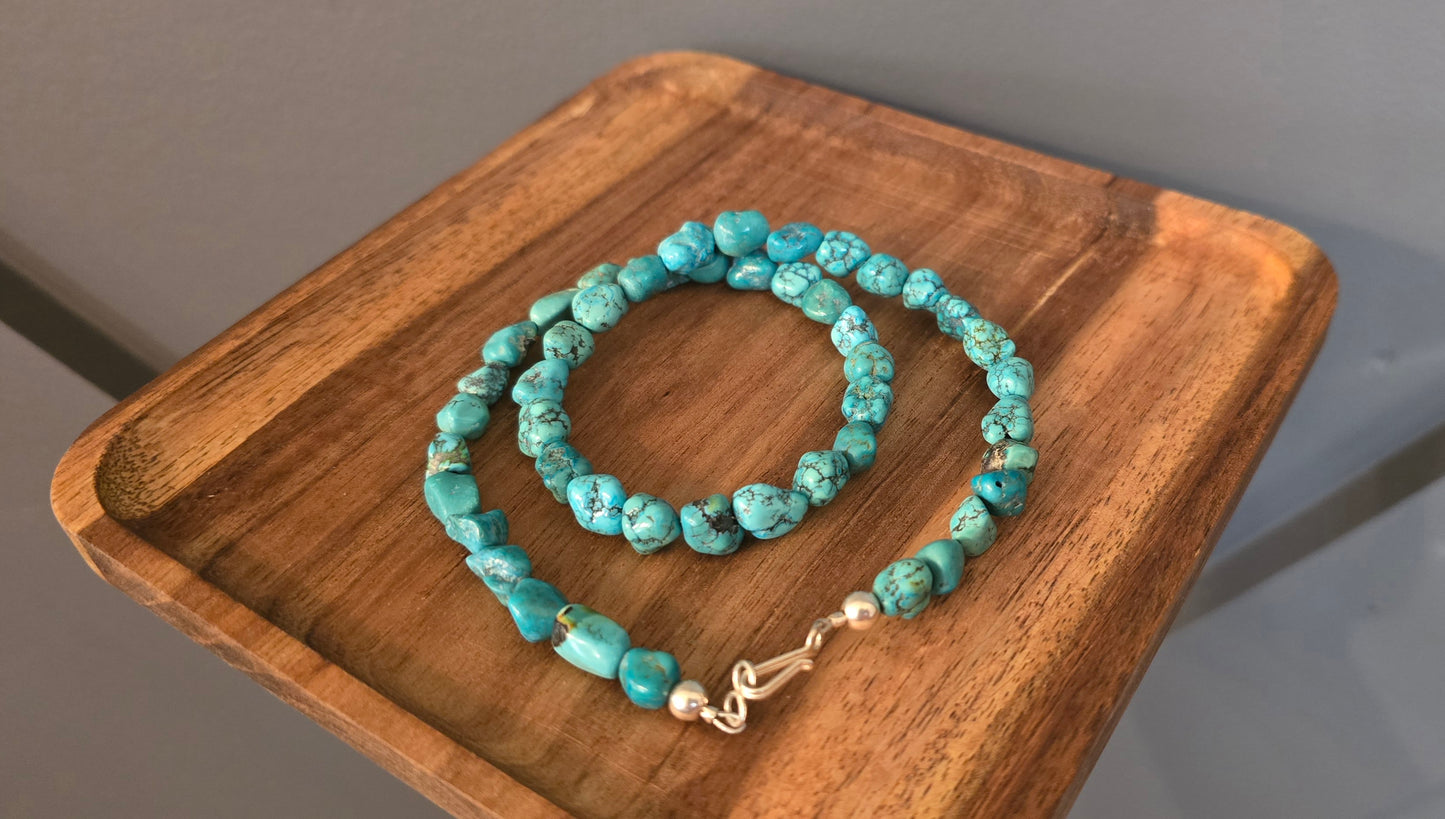 Genuine Turquoise & Sterling Necklace 17 inches
