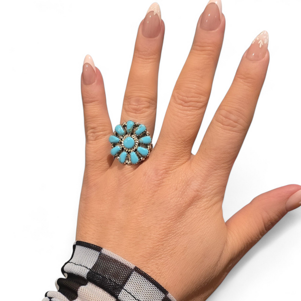 Turquoise & Sterling Cluster Ring Sizes 7.5 & 8.5