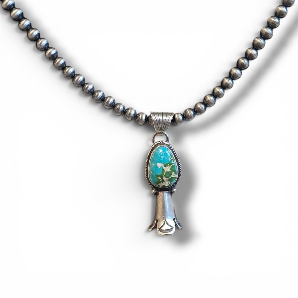 Native Made Sonoran Gold & Sterling Squash Pendant AND 5mm Sterling Pearl Necklace 16 inches