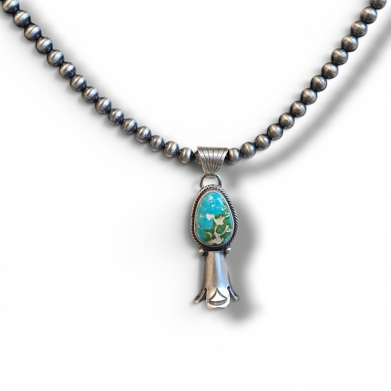 Native Made Sonoran Gold & Sterling Squash Pendant AND 5mm Sterling Pearl Necklace 16 inches