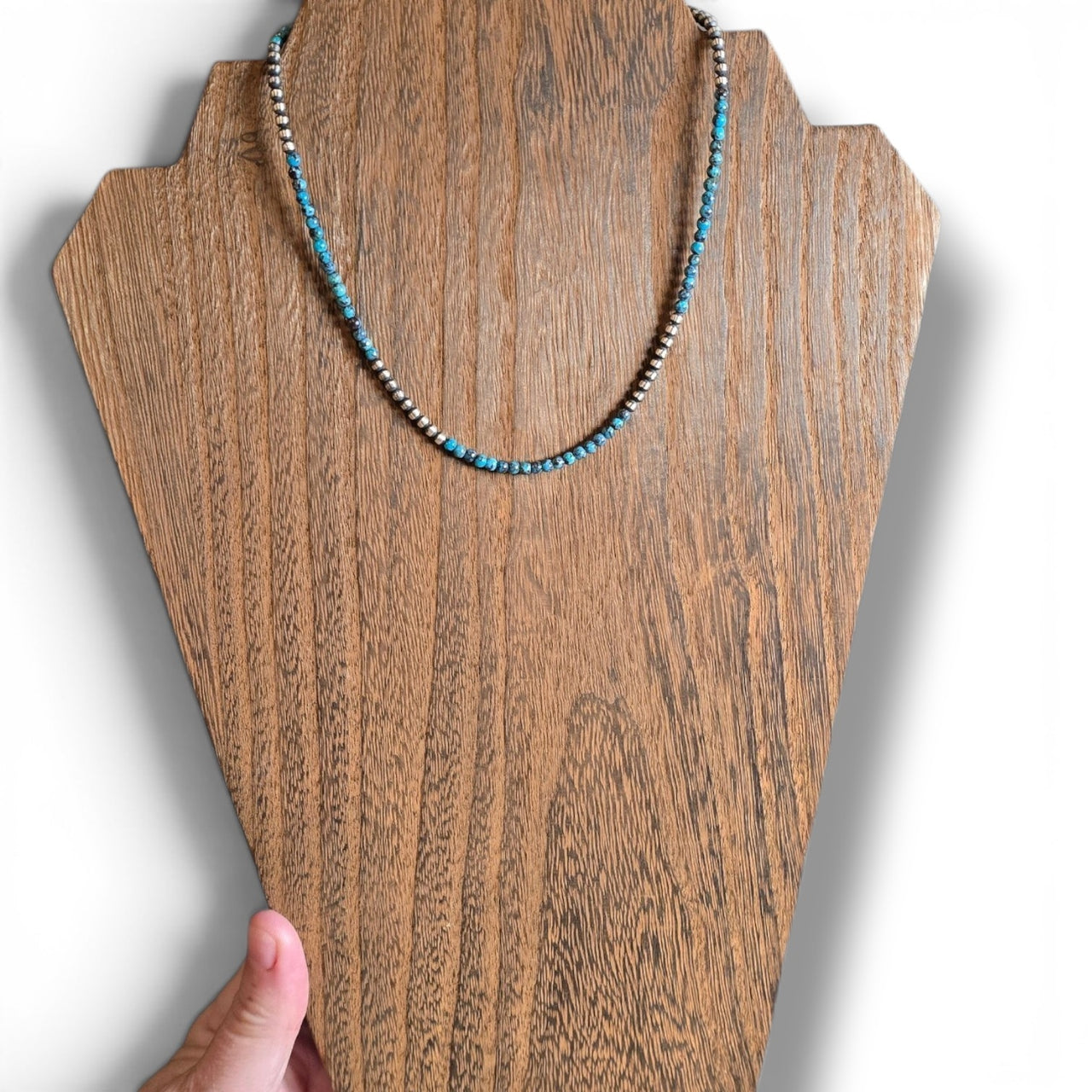 3mm Sterling Pearls & 3mm Turquoise Necklace 14 inches