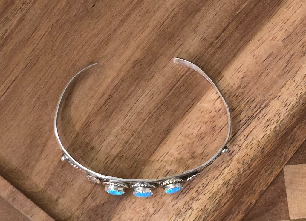 Light Blue Opal & Sterling Dainty Cuff