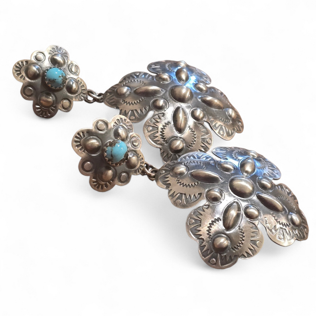 Sterling Repoussé & Turquoise Earrings