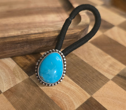 Kingman Turquoise and Sterling Hair Tie