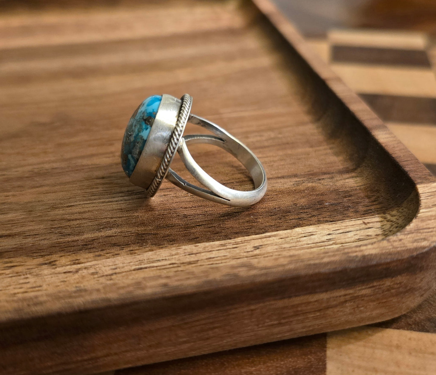 Kingman Turquoise and Sterling Ring Size 7.25