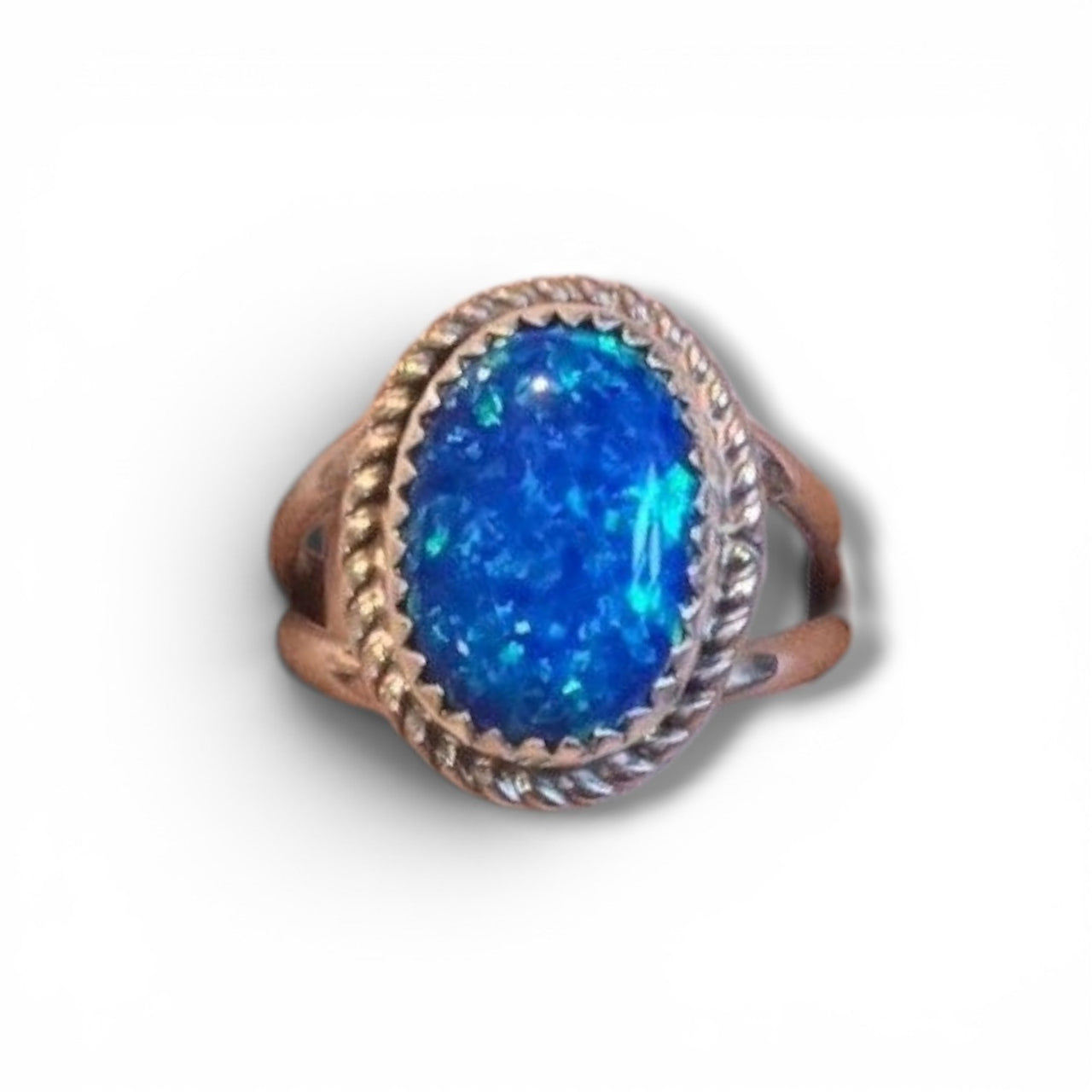 Native Made Blue Opal & Sterling Rings Size 7 & 8
