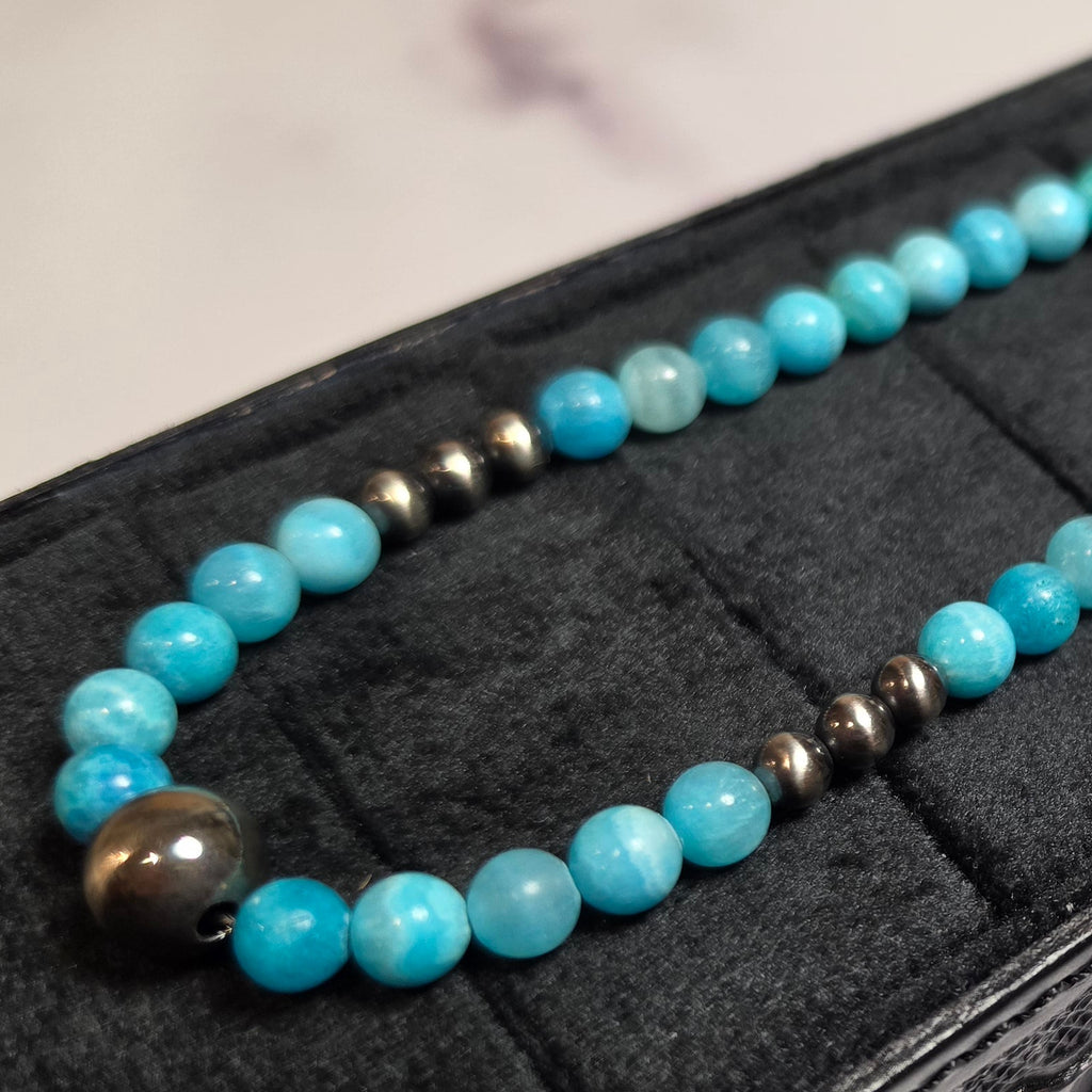 Sterling Pearls & Hemimorphite Necklace 15-16 inches