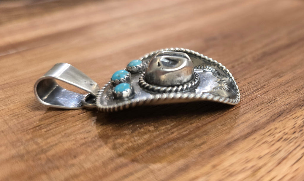 Bobby Platero Kingman Turquoise & Sterling Cowboy Hat Pendant