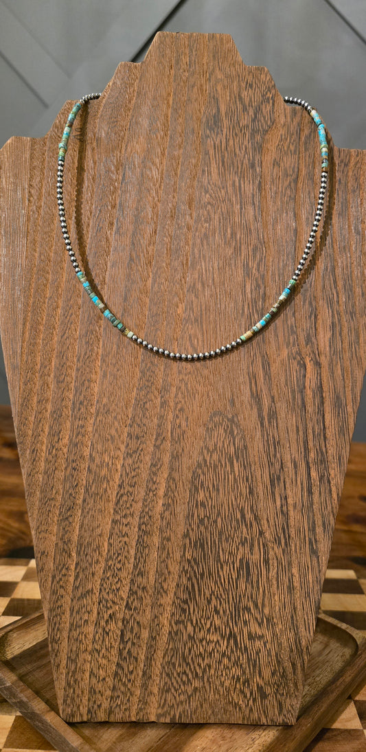 3mm Sterling Pearl & Turquoise Heishi Necklace