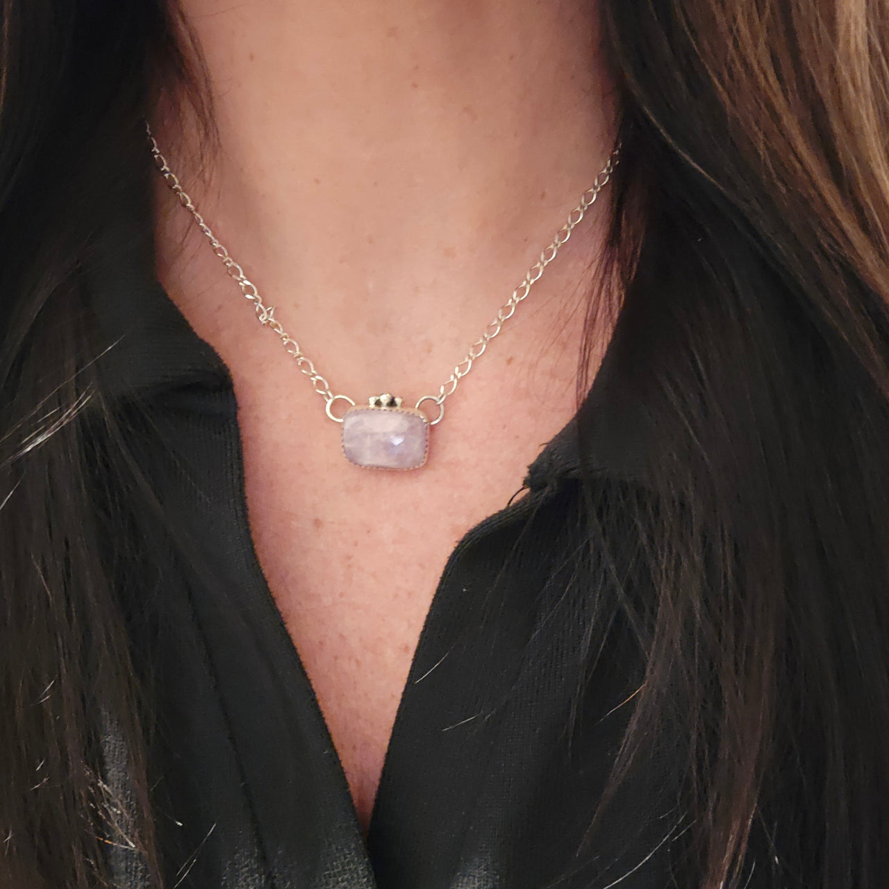 Kunzite & Sterling Bar Necklace