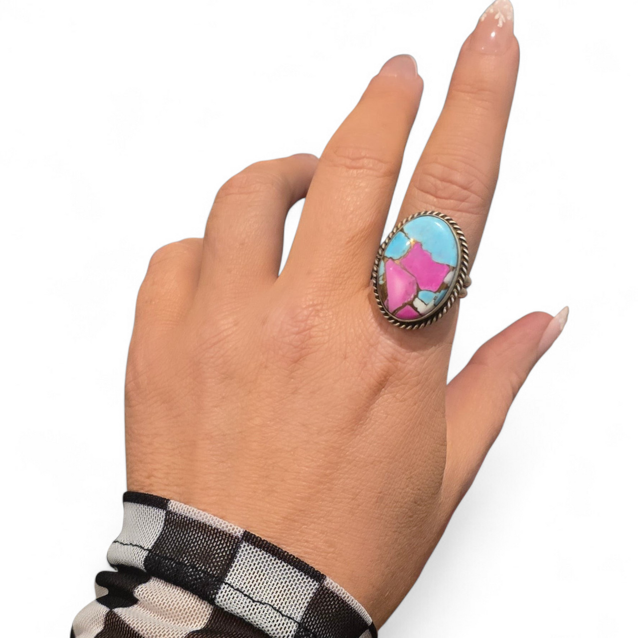 Cotton Candy Dahlia & Sterling Ring Adjustable