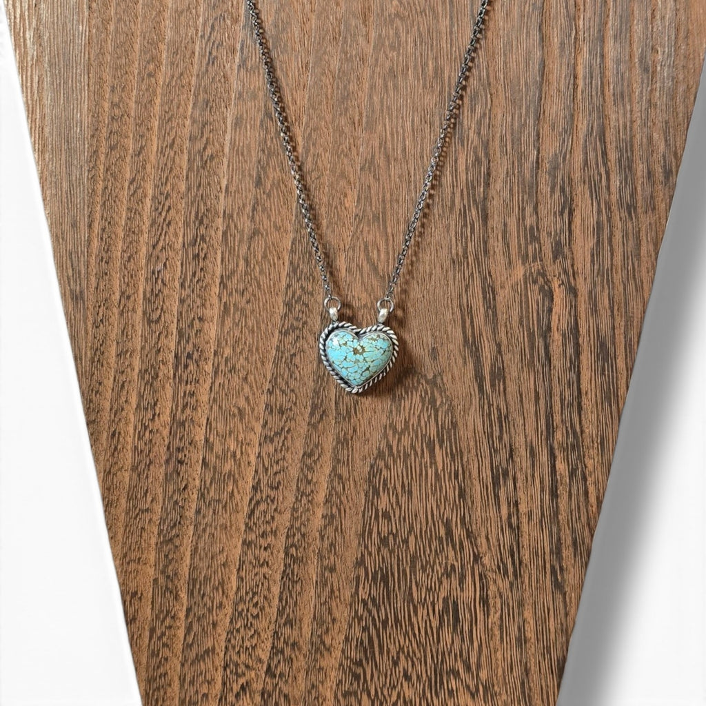 Native Made #8 Turquoise & Sterling Heart Necklace 16.75 inches