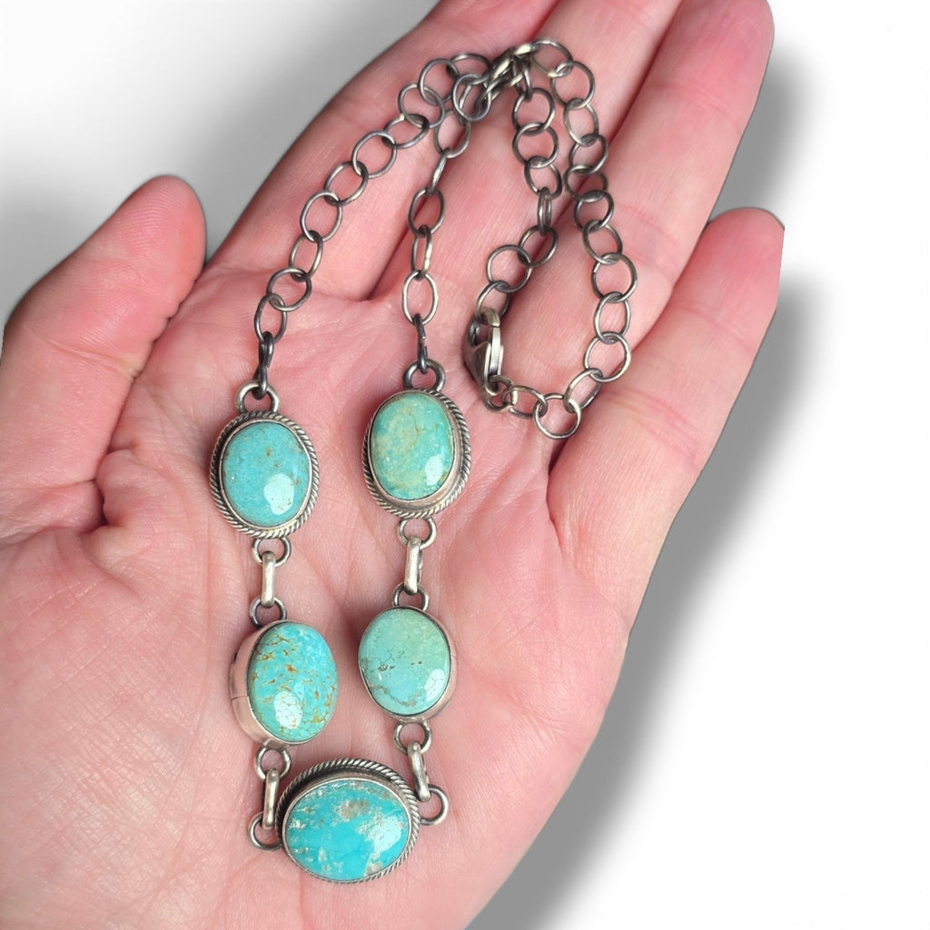 Native Made Mixed Turquoise & Sterling Choker 15 inches