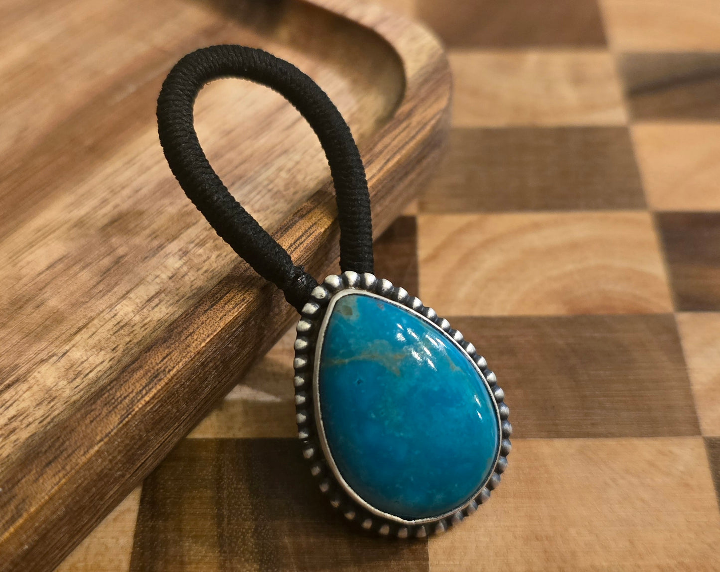 Kingman Turquoise and Sterling Hair Tie