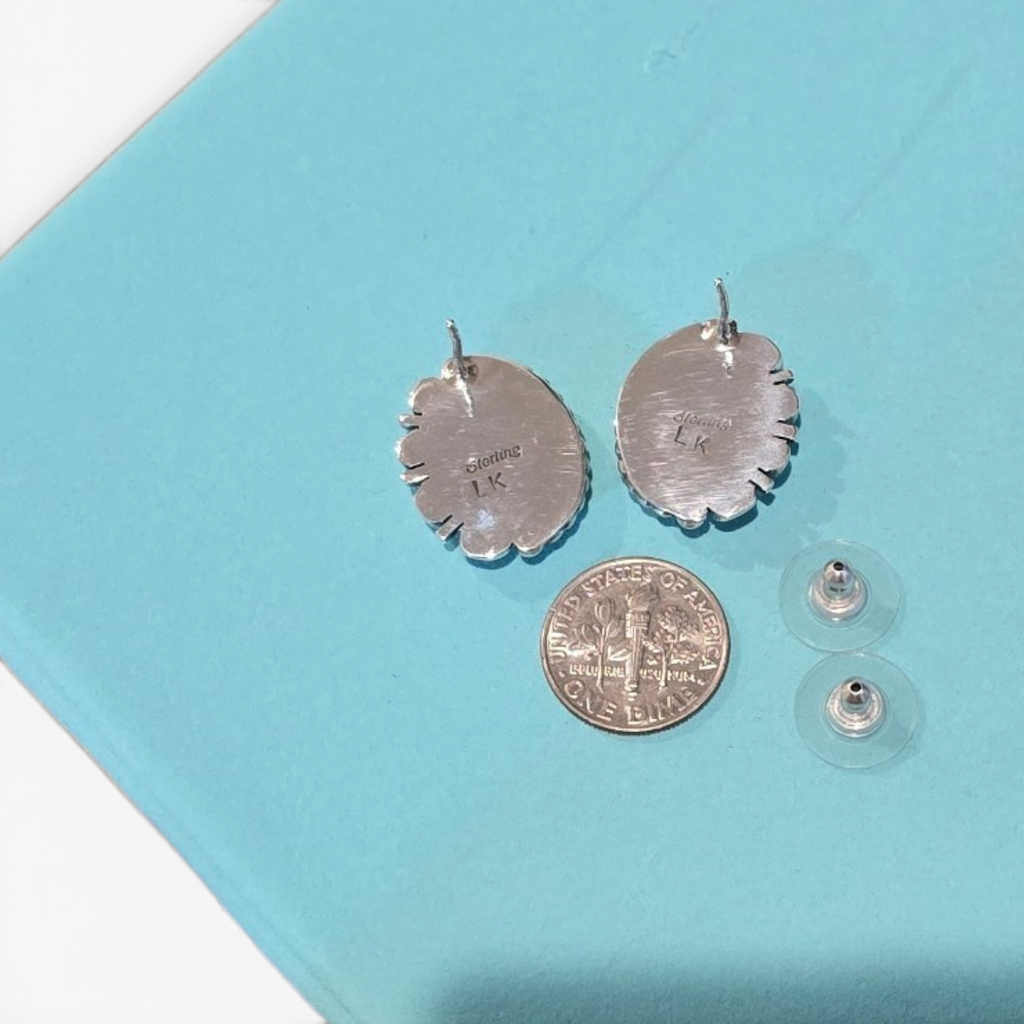 Native Made Pink Conch & Sterling Oval Earrings