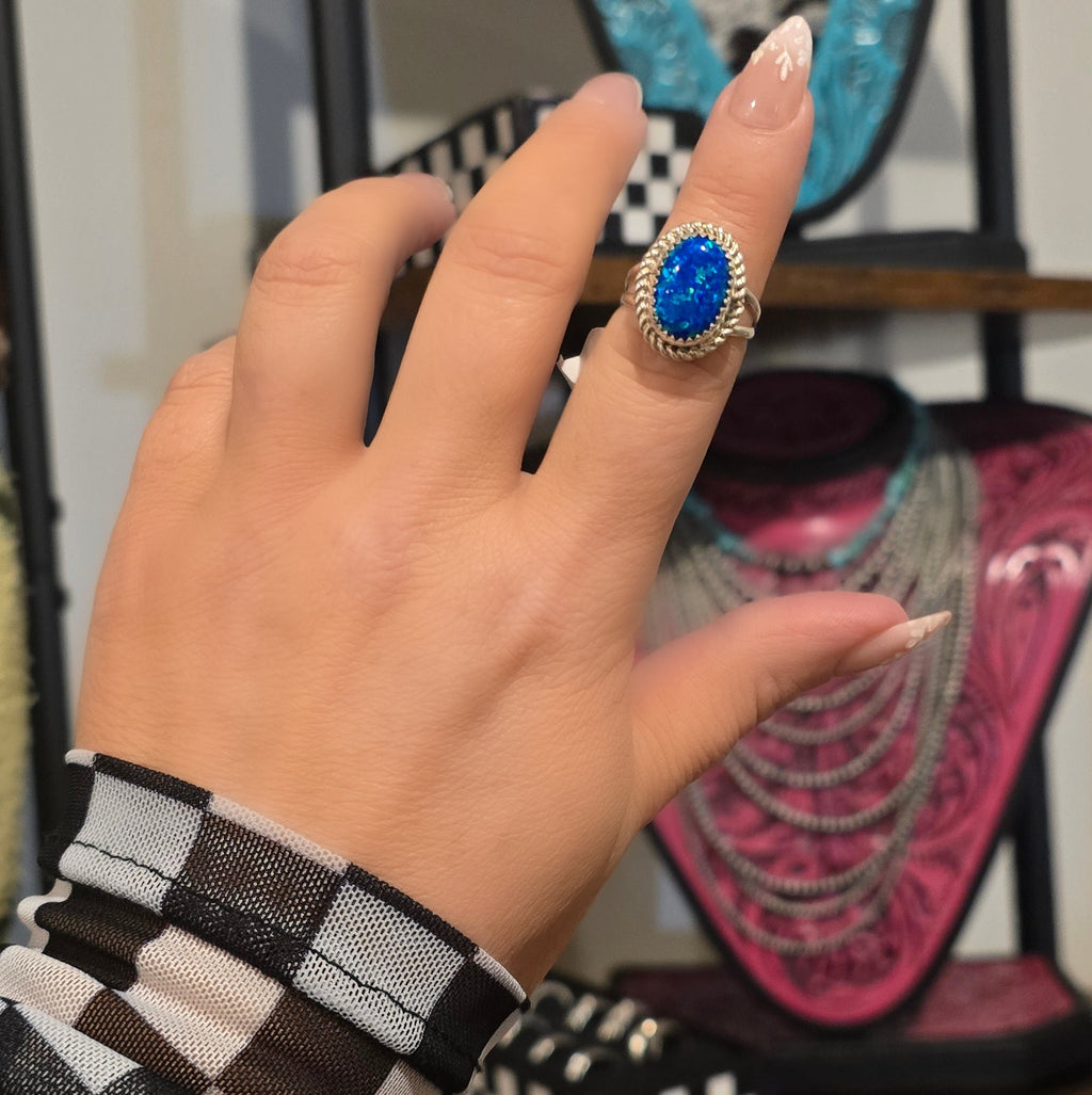 Blue Opal & Sterling Ring